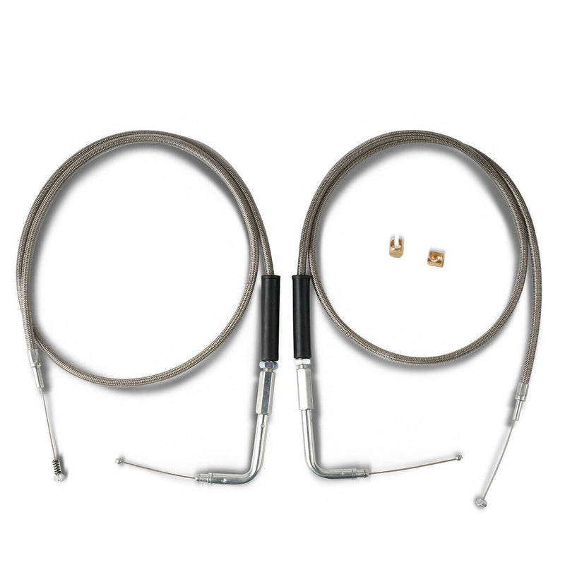 DURAFORCE Stainless Steel Throttle and Idle Cable Set fits Harley Davidson 42" A