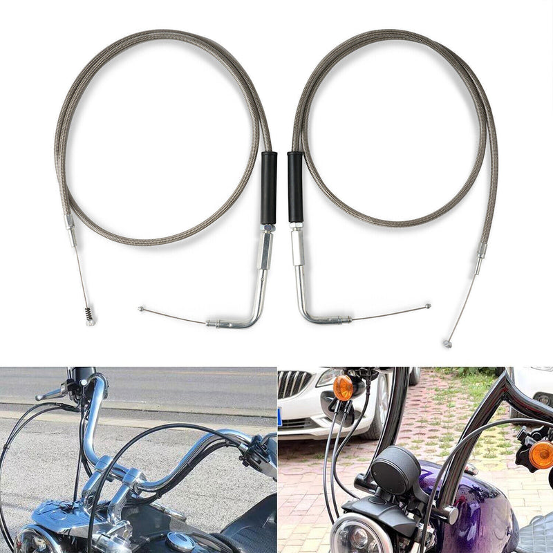DURAFORCE Stainless Steel Throttle and Idle Cable Set fits Harley Davidson 42" A