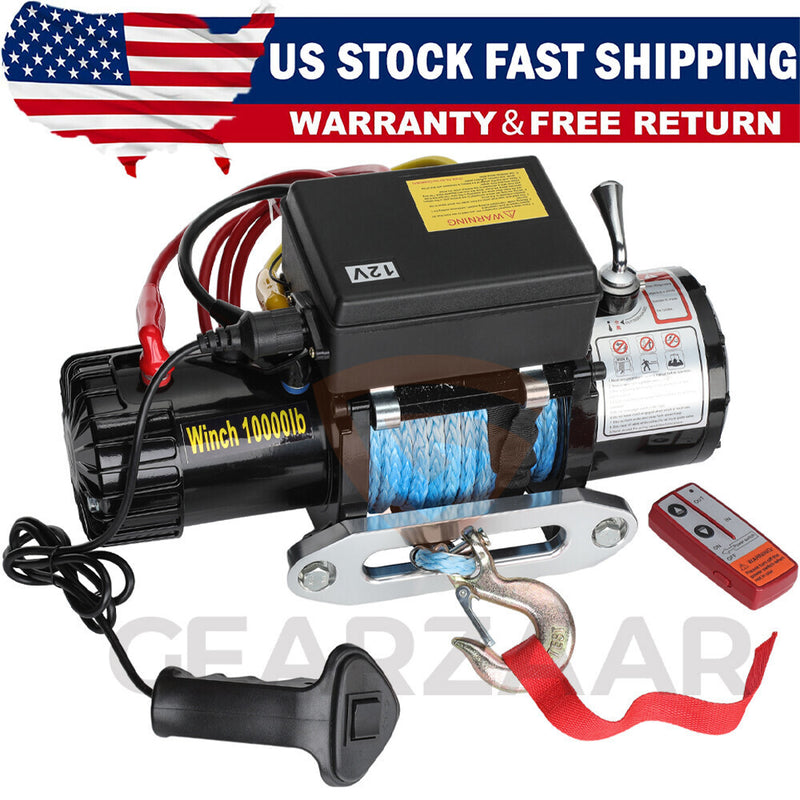DURAFORCE Electric Winch Truck 10,000 lb Synthetic Rope Remote Control Off-Road 4WD Kit-