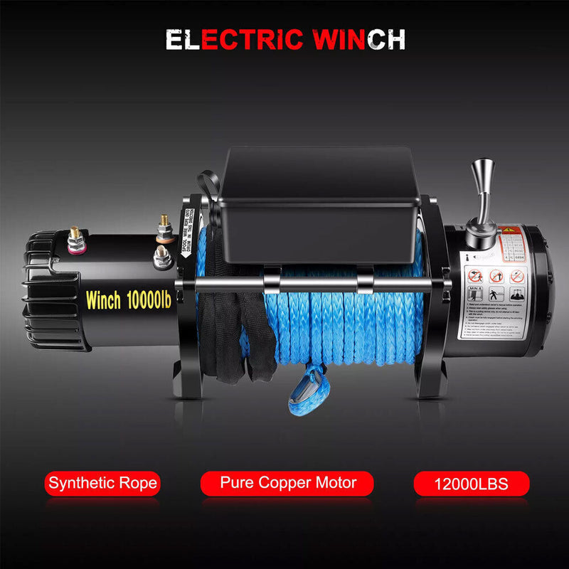 DURAFORCE Electric Winch Truck 10,000 lb Synthetic Rope Remote Control Off-Road 4WD Kit-