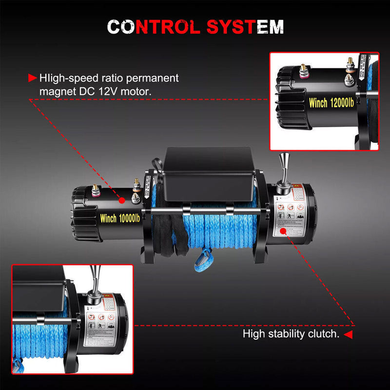 DURAFORCE Electric Winch Truck 10,000 lb Synthetic Rope Remote Control Off-Road 4WD Kit-