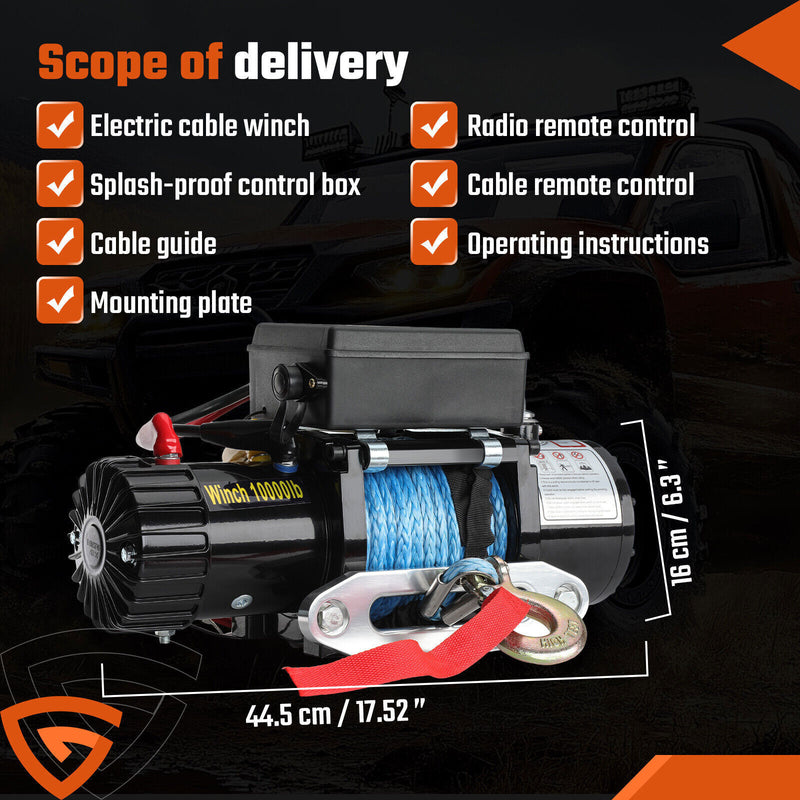 DURAFORCE Electric Winch Truck 10,000 lb Synthetic Rope Remote Control Off-Road 4WD Kit-