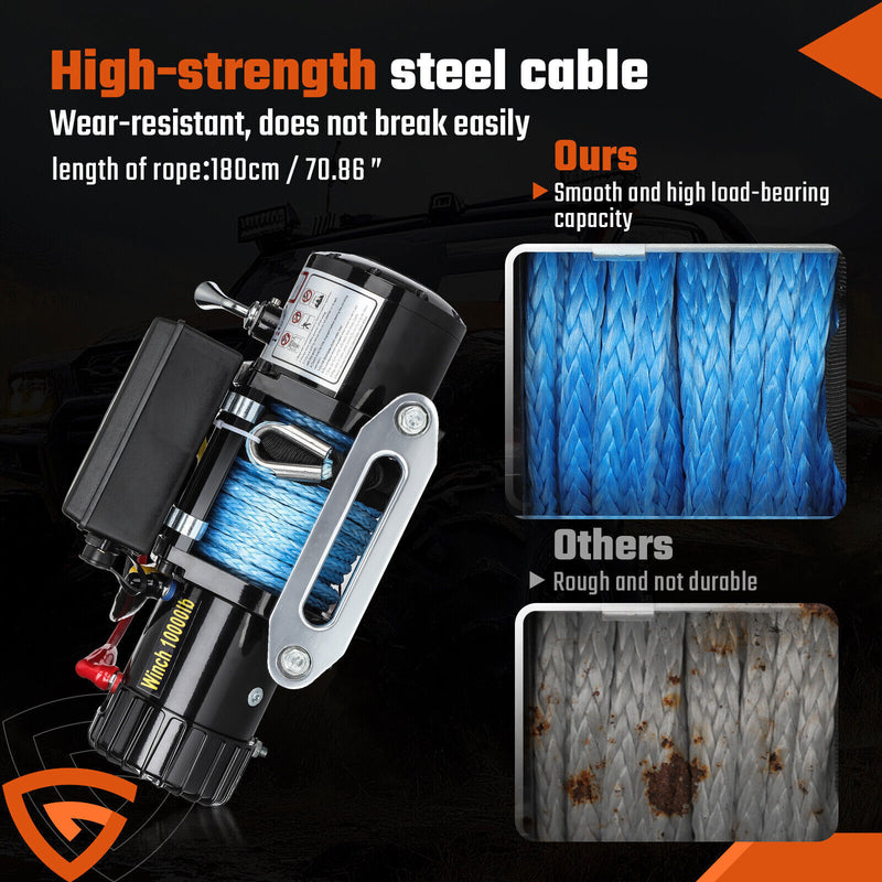 DURAFORCE Electric Winch Truck 10,000 lb Synthetic Rope Remote Control Off-Road 4WD Kit-