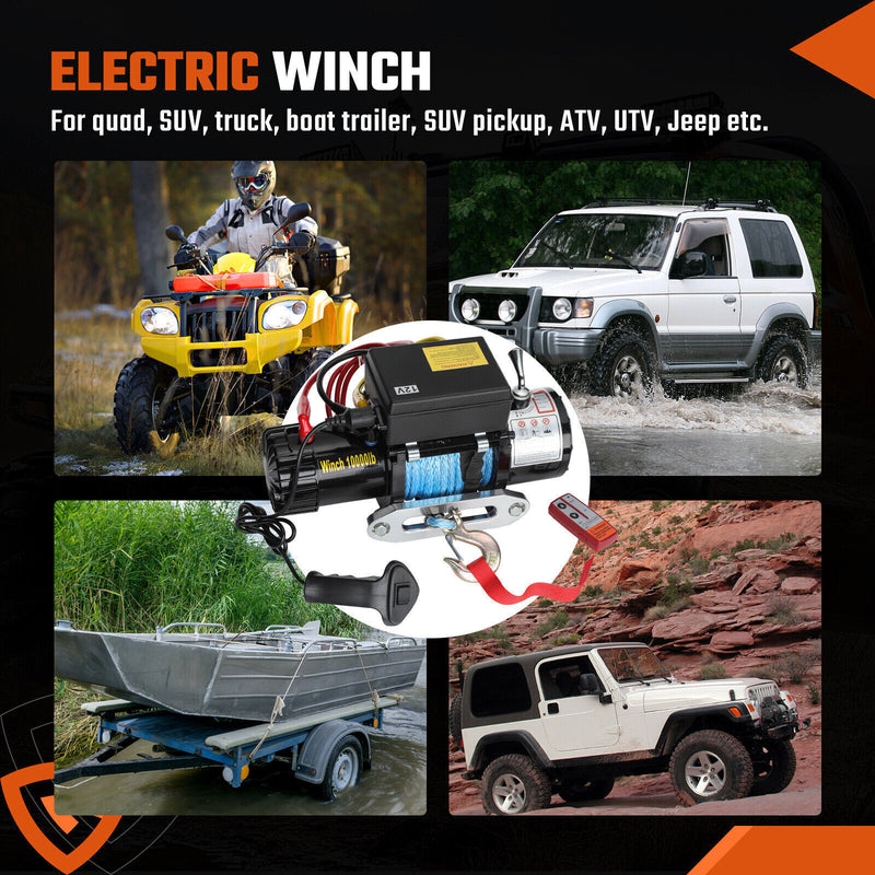 DURAFORCE Electric Winch Truck 10,000 lb Synthetic Rope Remote Control Off-Road 4WD Kit-