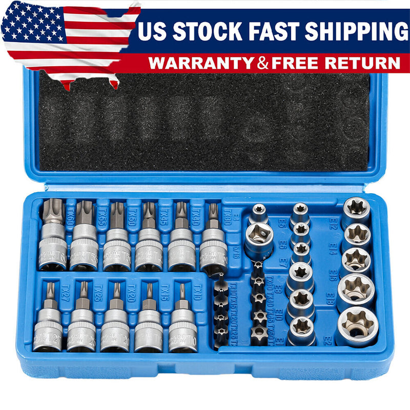 DURAFORCE 34pcs Torx Star Sockets & Bit Set for Male Female E-torx Security Bits 3/8 Drive