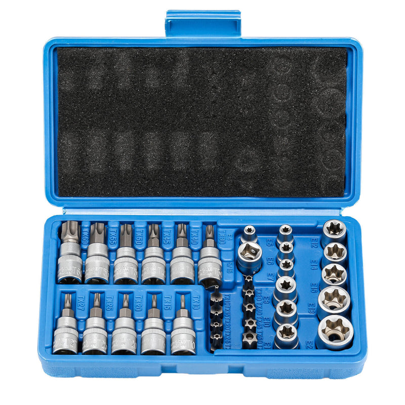 DURAFORCE 34pcs Torx Star Sockets & Bit Set for Male Female E-torx Security Bits 3/8 Drive