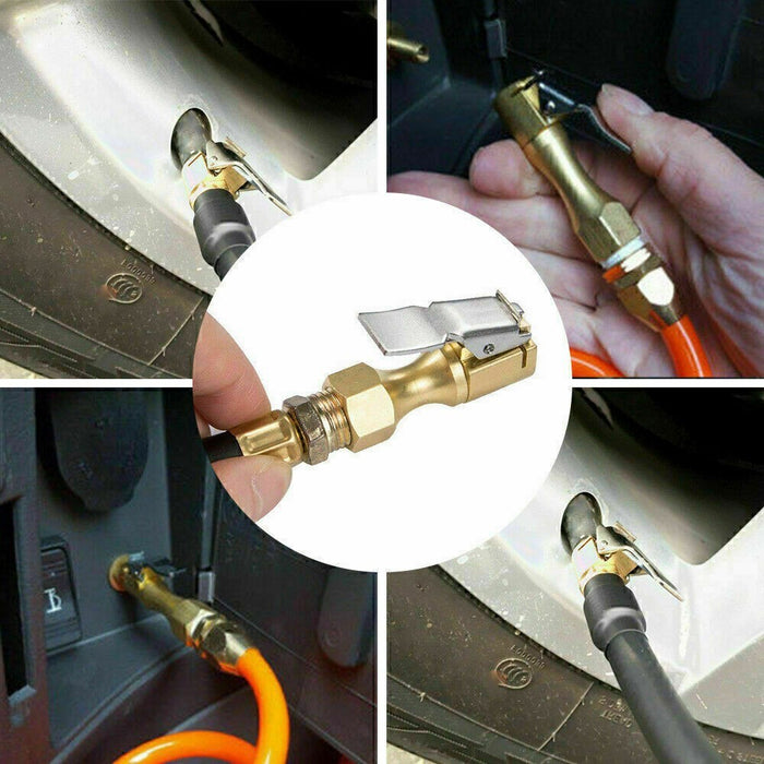 DURAFORCE 2pcs Tire Inflatable Straight Brass Open Flow Air Chuck Lock-On Clip 1/4" NPT