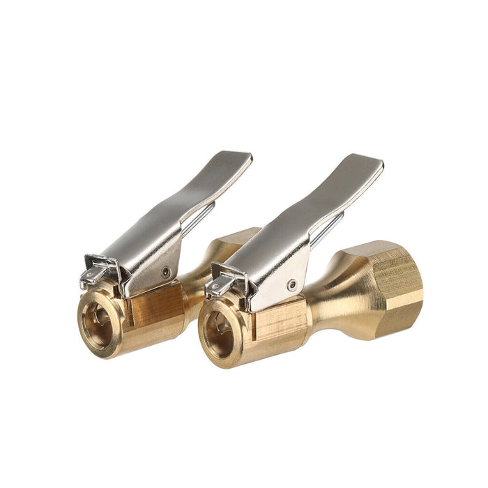 DURAFORCE 2pcs Tire Inflatable Straight Brass Open Flow Air Chuck Lock-On Clip 1/4" NPT
