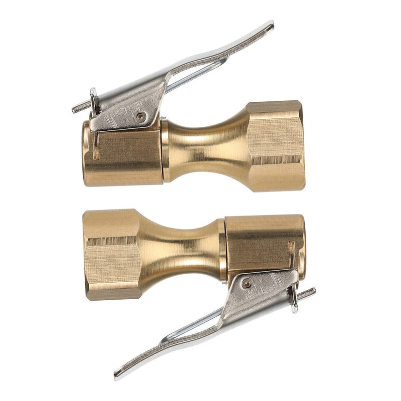 DURAFORCE 2pcs Tire Inflatable Straight Brass Open Flow Air Chuck Lock-On Clip 1/4" NPT