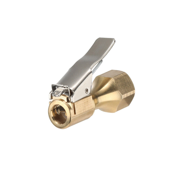 DURAFORCE 2pcs Tire Inflatable Straight Brass Open Flow Air Chuck Lock-On Clip 1/4" NPT