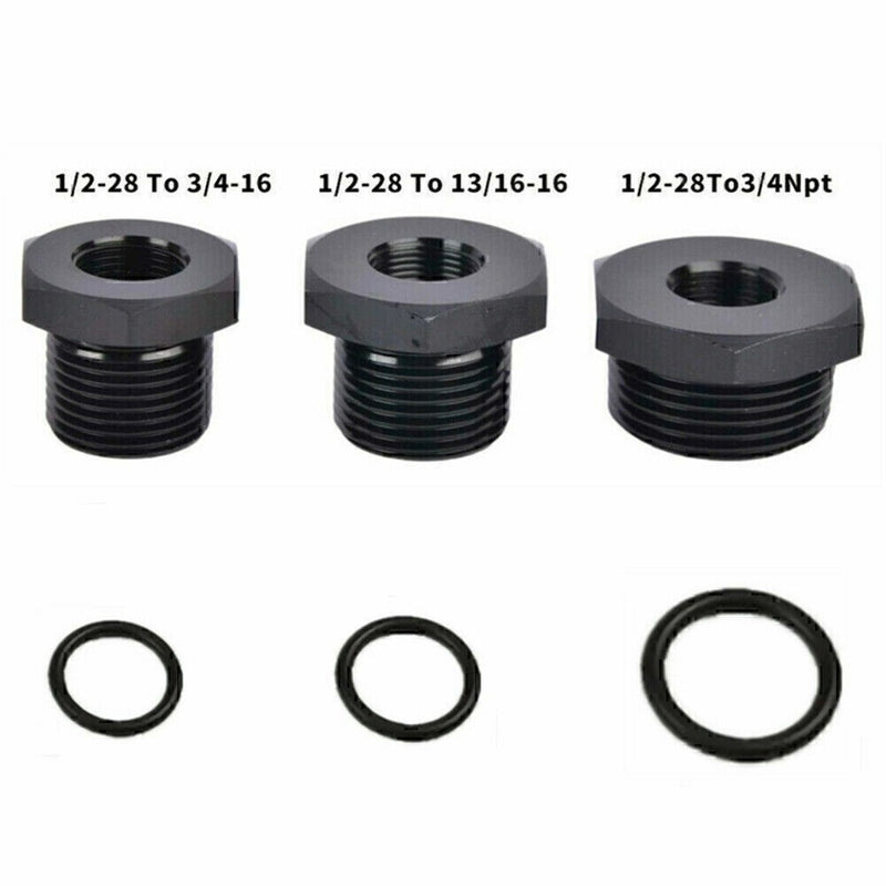 DURAFORCE 3PCS 1/2-28 to 3/4-16, 13/16-16, 3/4 NPT Thread Oil Filter Adapters Black NEW