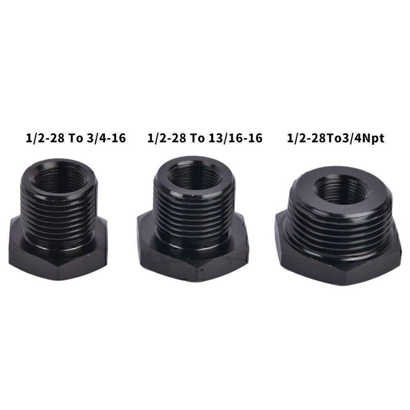 DURAFORCE 3PCS 1/2-28 to 3/4-16, 13/16-16, 3/4 NPT Thread Oil Filter Adapters Black NEW