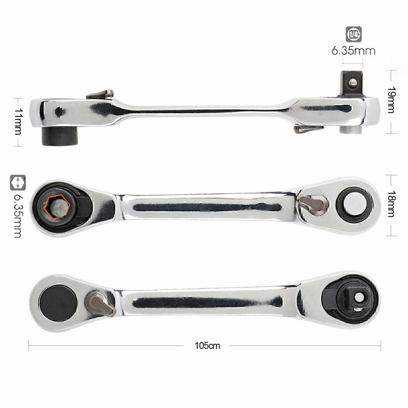 DURAFORCE Portable Mini Double-Ended Quick Socket Ratchet Wrench Rod Screwdriver Tool 1/4"