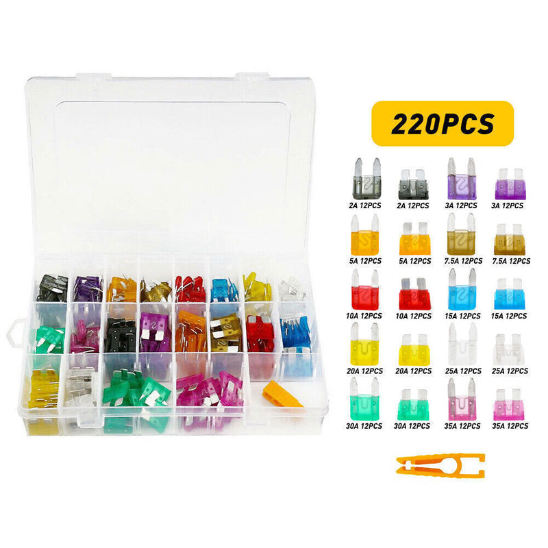DURAFORCE 220pcs Car Blade Fuse Assortment Assorted Blade Auto Truck Automotive Parts