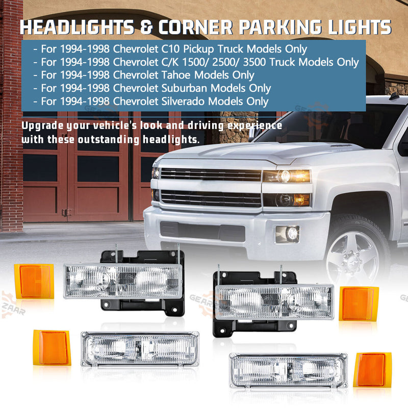 DURAFORCE For 1994-1998 Chevy Silverado C10 C/K 1500 2500 3500 Headlights w/Bumper Lamp