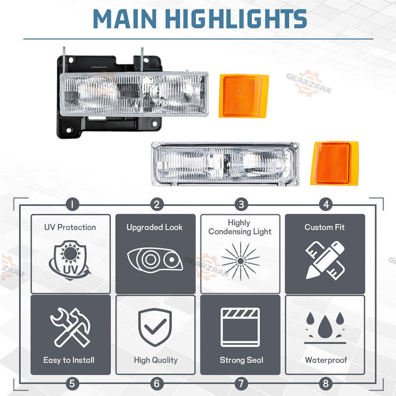 DURAFORCE For 1994-1998 Chevy Silverado C10 C/K 1500 2500 3500 Headlights w/Bumper Lamp
