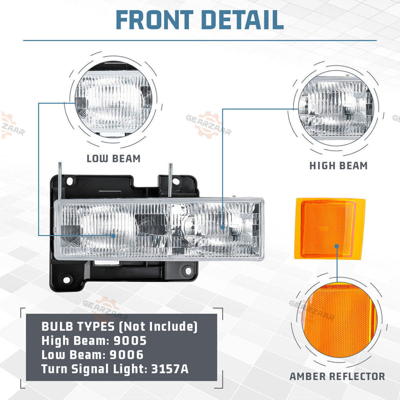 DURAFORCE For 1994-1998 Chevy Silverado C10 C/K 1500 2500 3500 Headlights w/Bumper Lamp