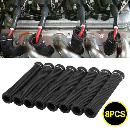 DURAFORCE 8pcs 2500° 6" Spark Plug Wire Boots Protector Sleeve Heat Shield Cover Black