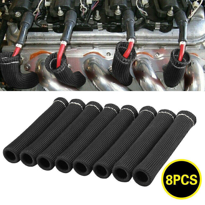DURAFORCE 8pcs 2500° 6" Spark Plug Wire Boots Protector Sleeve Heat Shield Cover Black