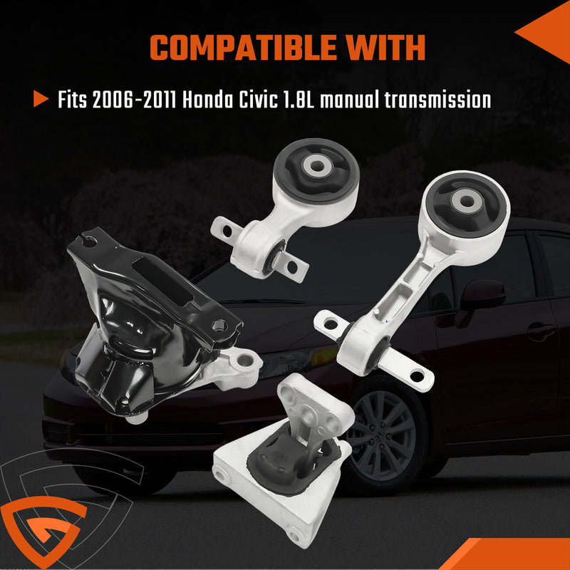 DURAFORCE 4Pcs Transmission Engine Motor Mount Fit 2006-2011 Honda Civic 1.8L For Manual