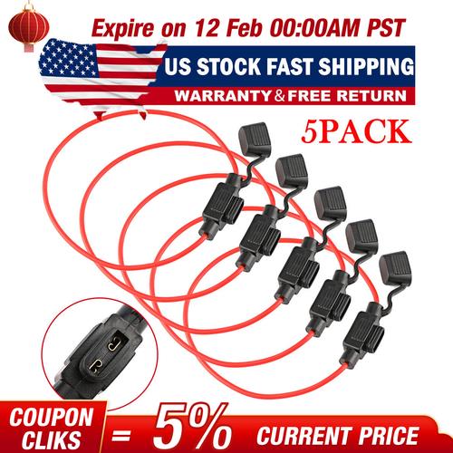 DURAFORCE 5 PACK 18 GAUGE ATC FUSE HOLDER IN-LINE AWG WIRE COPPER 12 VOLT POWER BLADE