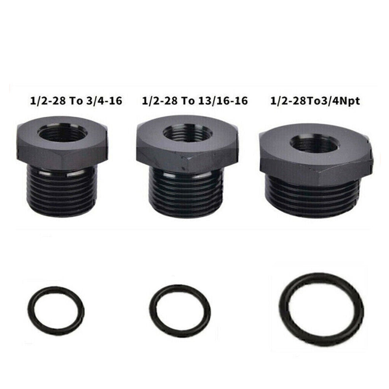 DURAFORCE 3x Black 1/2-28 to 3/4-16, 13/16-16, 3/4 NPT Thread Oil Filter Adapters Set