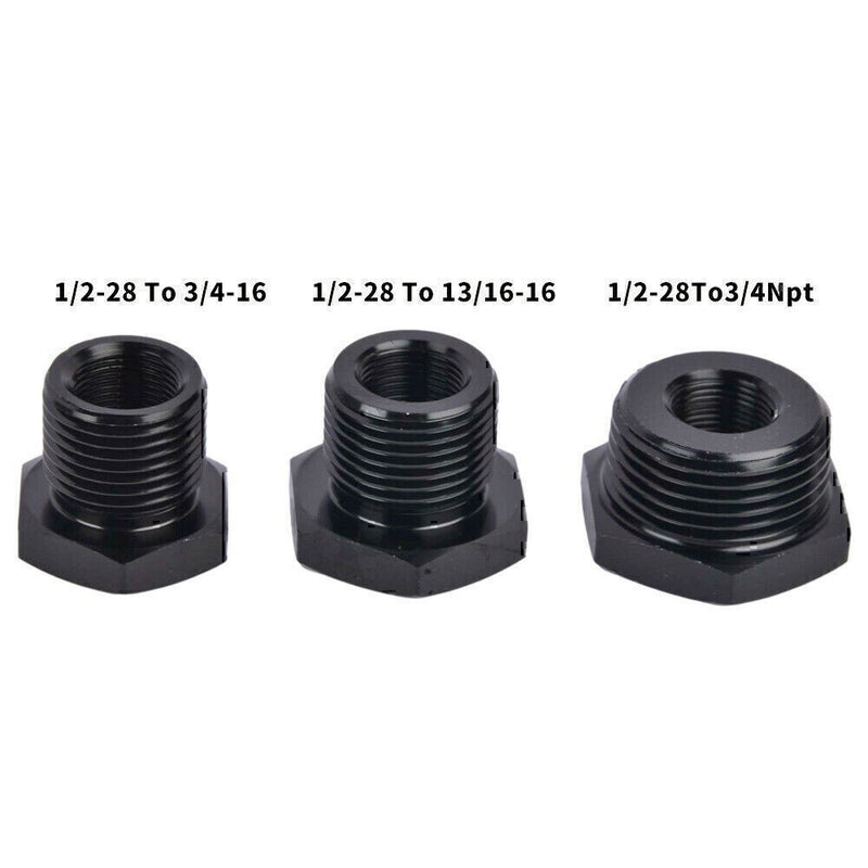 DURAFORCE 3x Black 1/2-28 to 3/4-16, 13/16-16, 3/4 NPT Thread Oil Filter Adapters Set