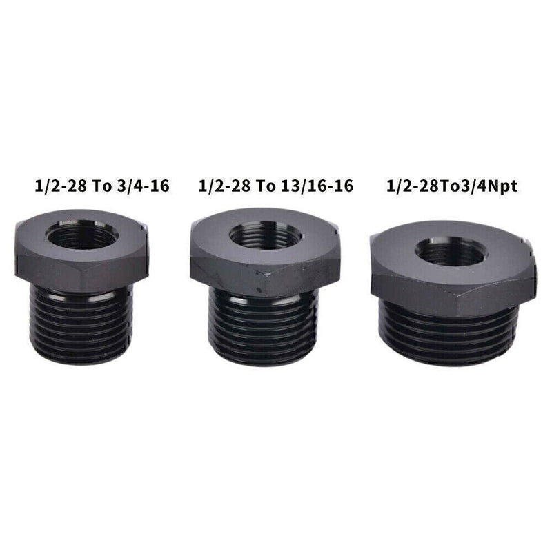 DURAFORCE 3x Black 1/2-28 to 3/4-16, 13/16-16, 3/4 NPT Thread Oil Filter Adapters Set
