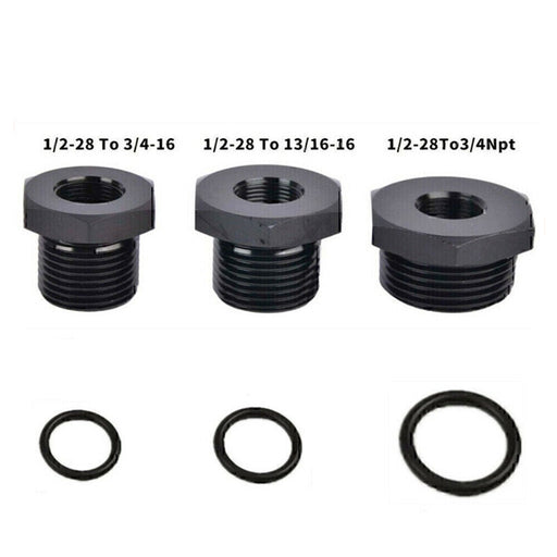 DURAFORCE 3x Black 1/2-28 to 3/4-16, 13/16-16, 3/4 NPT Thread Oil Filter Adapters Set
