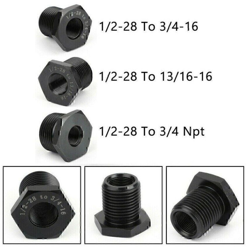 DURAFORCE 3x Black 1/2-28 to 3/4-16, 13/16-16, 3/4 NPT Thread Oil Filter Adapters Set