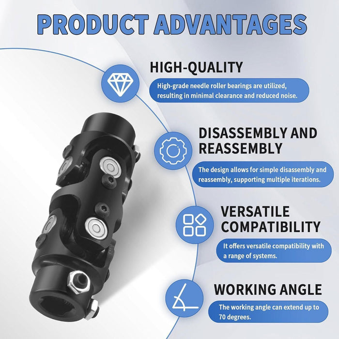 DURAFORCE 3/4" DD x 3/4" DD Double Steering Universal U Joint Shaft Coupler Black U-Joint