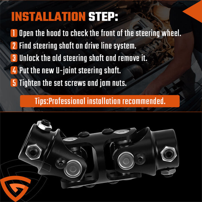 DURAFORCE 3/4" DD x 3/4" DD Double Steering Universal U Joint Shaft Coupler Black U-Joint