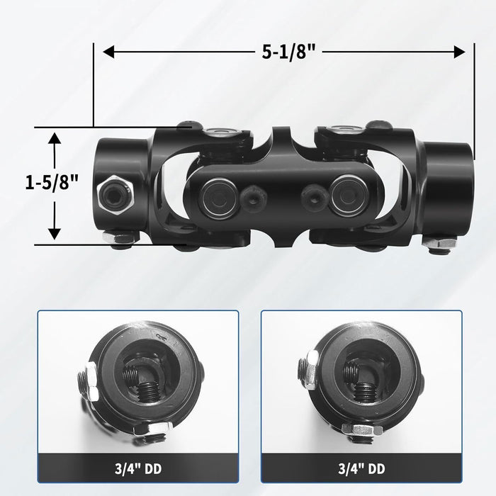 DURAFORCE 3/4" DD x 3/4" DD Double Steering Universal U Joint Shaft Coupler Black U-Joint