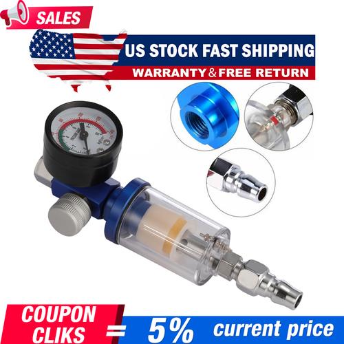 DURAFORCE 1/4" Spray Gun & In-Line Water Trap Filter Tool Air Pressure Regulator Gauge