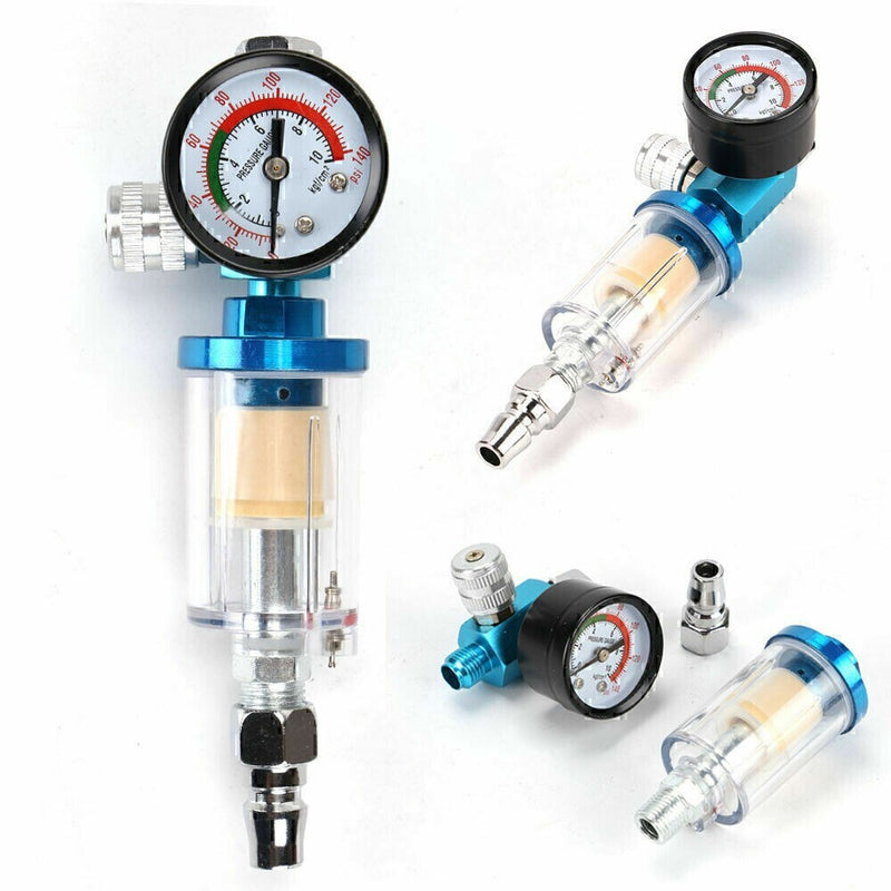 DURAFORCE 1/4" Spray Gun & In-Line Water Trap Filter Tool Air Pressure Regulator Gauge