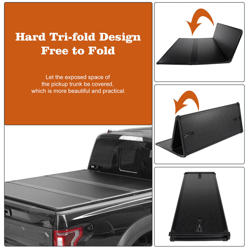 DURAFORCE 5FT Hard Tri-Fold Fit 2017-2024 Honda Ridgeline Folding Tonneau Cover Truck Bed.