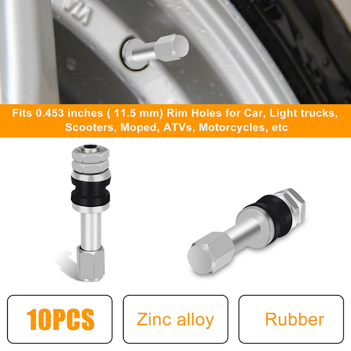 DURAFORCE 10pc Stainless Steel Wheel Tire Valve Stems Hight Pressure Bolt in w/ Caps