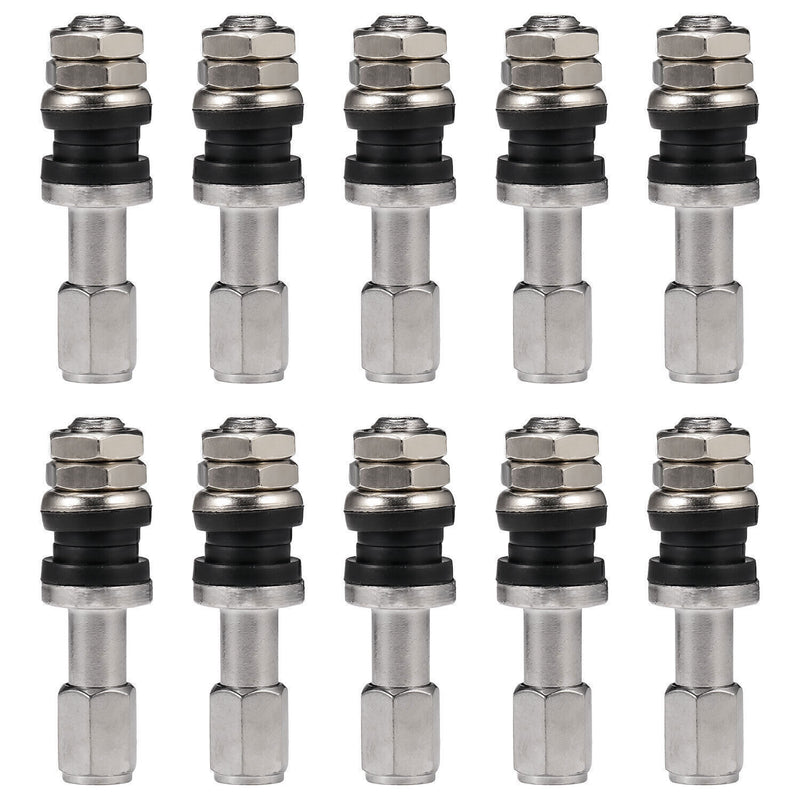DURAFORCE 10pc Stainless Steel Wheel Tire Valve Stems Hight Pressure Bolt in w/ Caps
