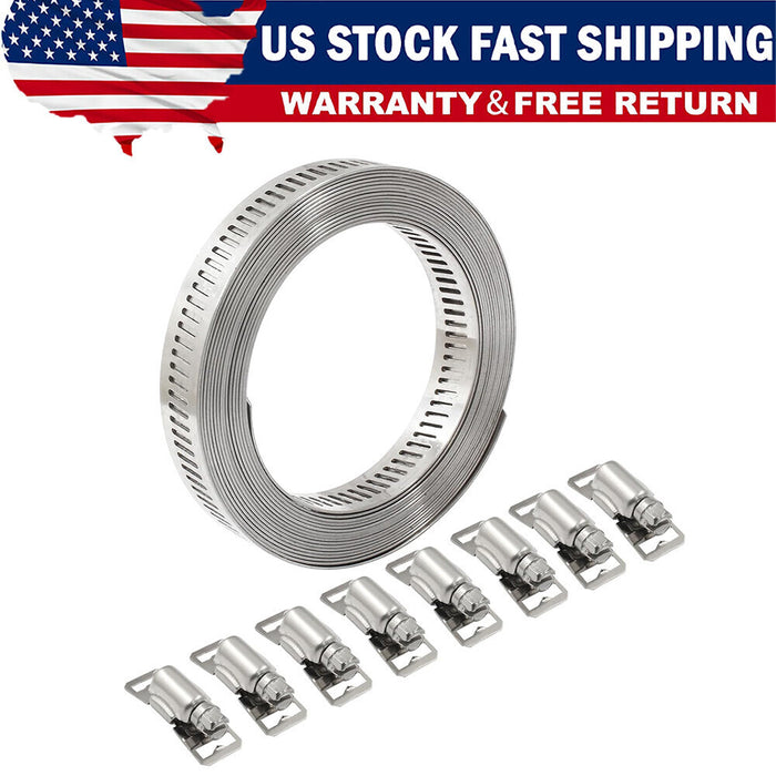 DURAFORCE 11.5FT Adjustable Large Hose Clamps Worm Gear Stainless Steel Clamp +8 Fastener