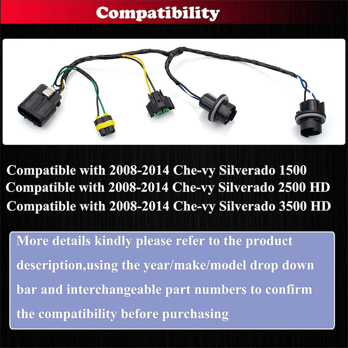 DURAFORCE 2X Headlight Wiring Harness For 2007-2014 Chevrolet Silverado 2500 HD 25962806