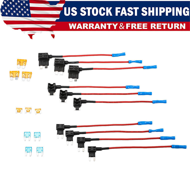 DURAFORCE 10pcs 12V Car Add-a-Circuit Fuse Adapter w/ Standard Mini TAP Blade Fuse Holder!