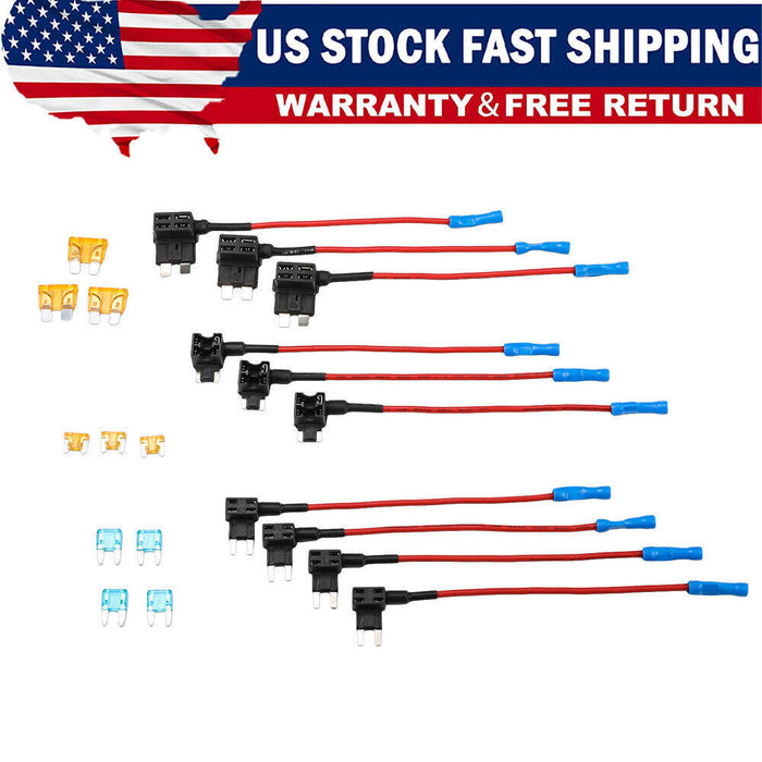 DURAFORCE 10pcs 12V Car Add-a-Circuit Fuse Adapter w/ Standard Mini TAP Blade Fuse Holder!