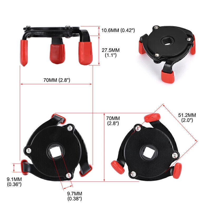 DURAFORCE Universal Car 3 Jaws Oil Filter Wrench Adjustable Spanner Remover Removal Tool-