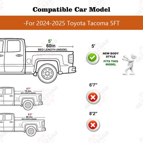 DURAFORCE 5FT Hard Tri-Fold Tonneau Cover Truck Bed For 2024 2025 Toyota Tacoma Waterproof