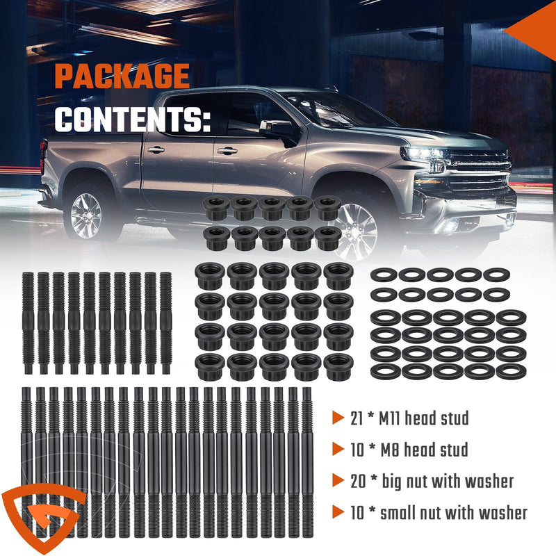 DURAFORCE Head Studs Bolts Kit Fit for 2004-2020 Chevy GM 4.8L 5.3L 5.7L 6.0L 6.2L 7.0L
