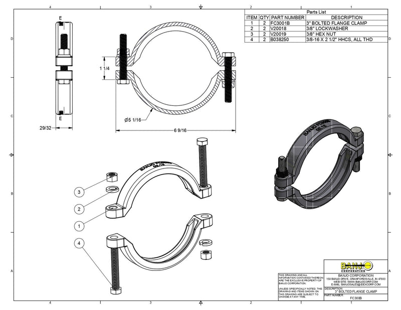 DURAFORCE Banjo 3" Manifold Bolted Flanged Clamp fits Full Port M3000 Flanged Fittings