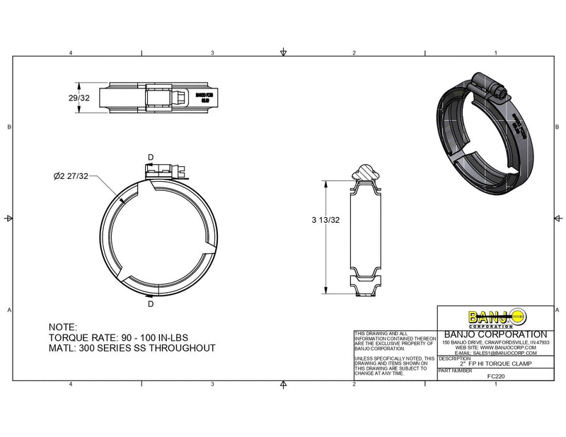 DURAFORCE 5 of Banjo 2" Manifold Flanged Worm Screw Clamp fits Full Port M220 Fittings