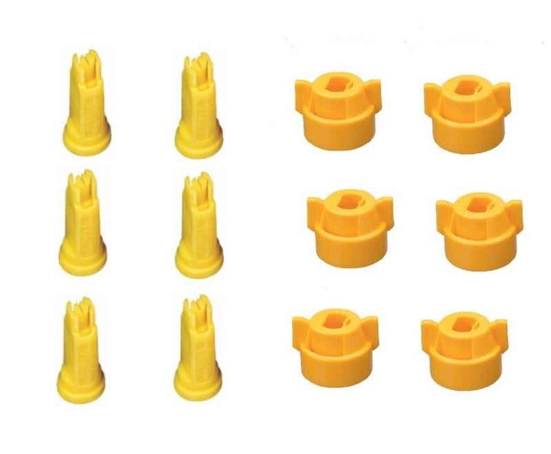 DURAFORCE Pack of 6 - TeeJet Flat Spray Tips Yellow 110° 0.2 GPM @ 40 PSI & Nylon Caps