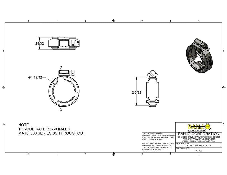 DURAFORCE 25 of Banjo 1" Manifold Flanged Worm Screw Clamp fits M100 Flanged Fittings