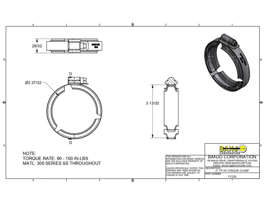 DURAFORCE 2 of Banjo 2" Manifold Flanged Worm Screw Clamp fits Full Port M220 Fittings